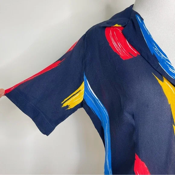 Vintage 1970s Christian Dior Paint brush strokes semi sheer button up blouse top - Picture 3 of 15